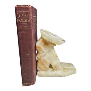 Carved Agate Bookend Marble Stone Mexican Siesta Man Sombrero Sculpture VTG 1960